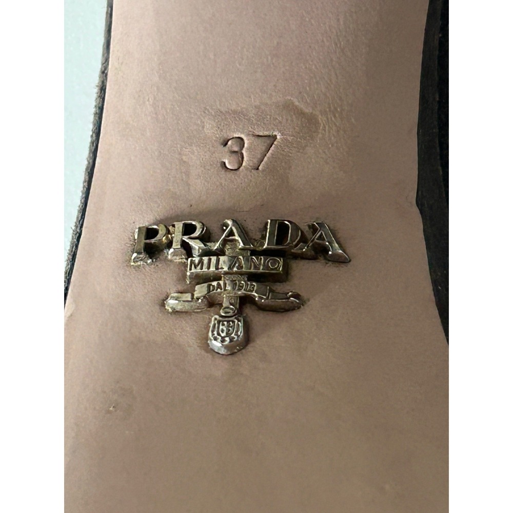Prada Milano Donna Strappy Black/Gold Suede &Leather Platform Sandal Shoes 37 - Picture 10 of 14
